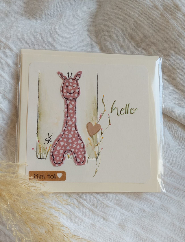 carte en tissu "hello girafon" 