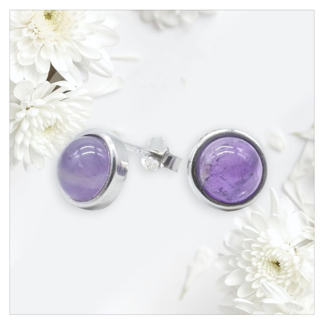 "Améthyste" - Boucles d'oreilles argent 925 ronde