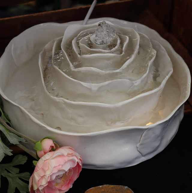 Porcelain Rose Water Fountain Indoor with light, handmade
