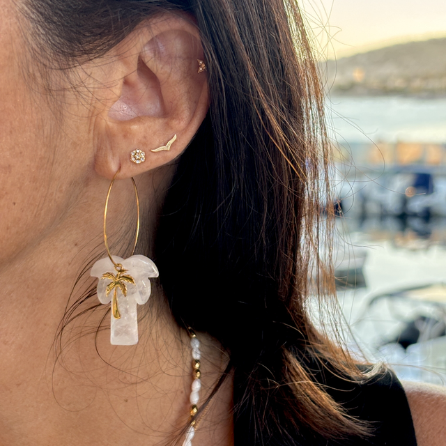 Boucles d’oreilles Créoles Palmiers Quartz Blanc
