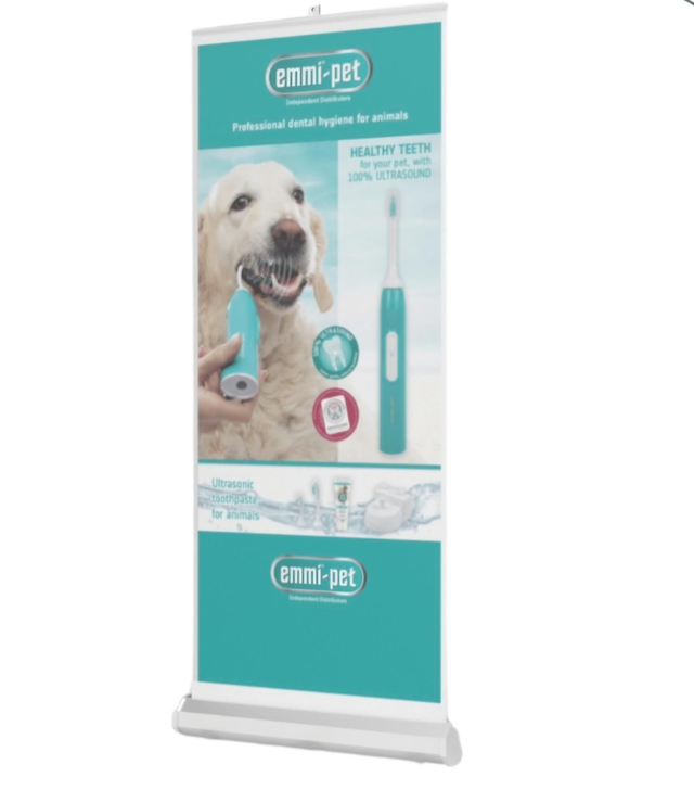 Large Rollup Marketing Banner. emmi-pet with Golden Labrador/Green Design