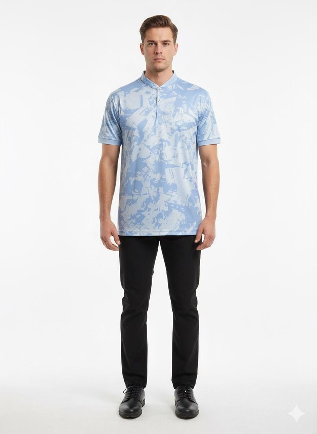 GRUNGE PRINT POLO - LIGHT BLUE