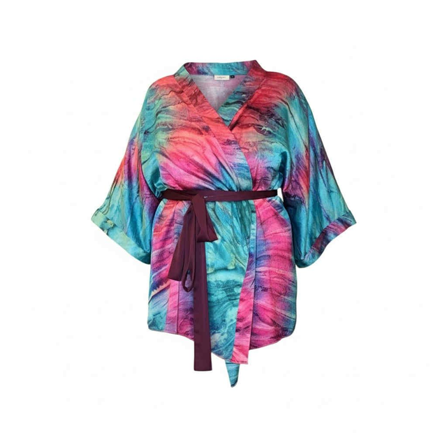 Kimono Cousu Soie en soie multicolore vibrante – Taille unique 44-56