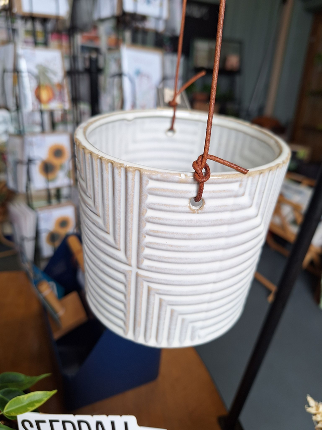 Hanging planter - stone colour squared pattern by Burgeon and Ball