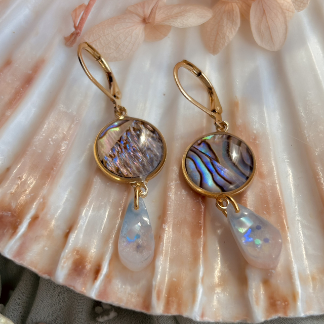 Teardrop earrings with Abalone Shells and Gold Plated Earring Wires