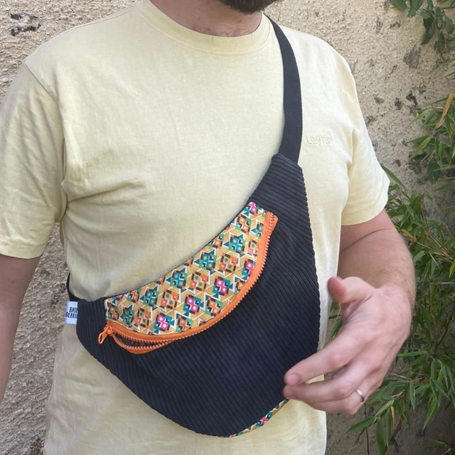 Carlota velour noir &amp; motif orangé