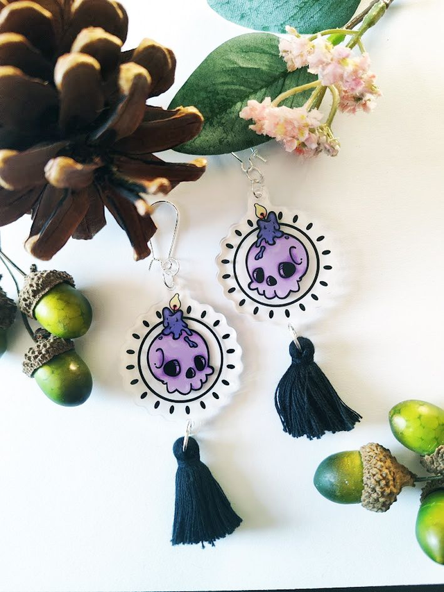 Skull with Burning Candle Earrings