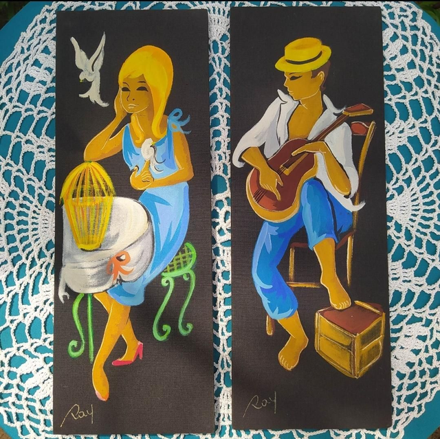 Lot de 2 petites toiles vintage 