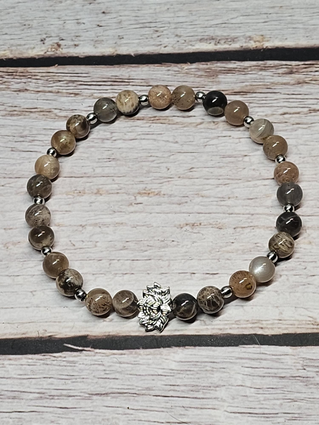 Bracelet en Pierre de lune pêche &amp; Pierre de lune noire – 6 mm