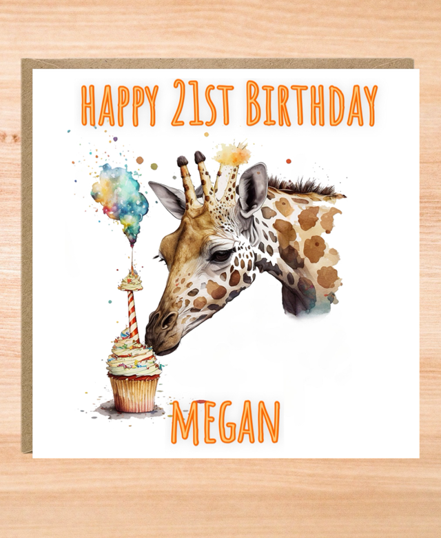 Personalised Extra Large Giraffe Birthday Card - 8x8