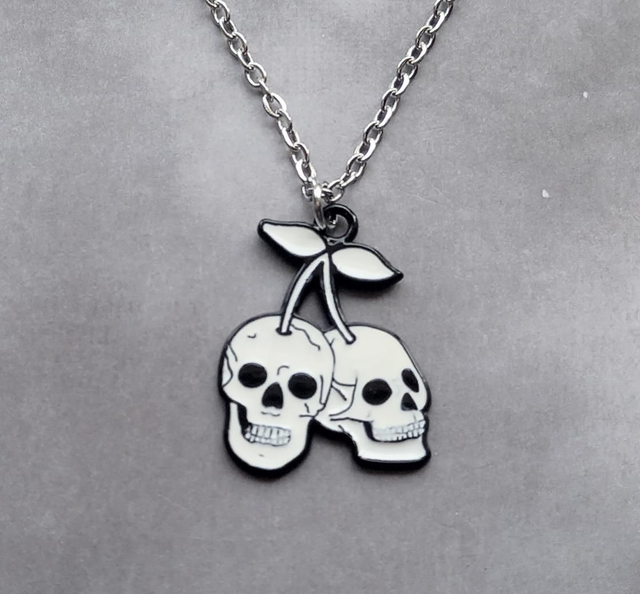 Cherry Skulls Necklace  - Black and White 