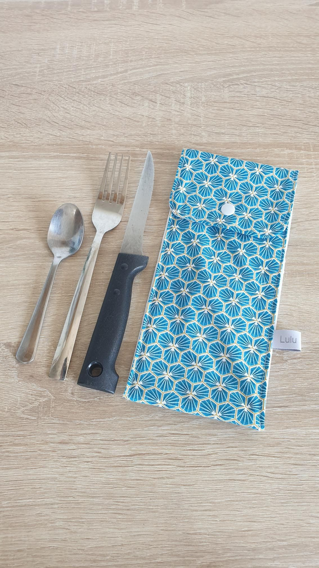 Etui à couverts ou brosse à dents imperméable origami bleu