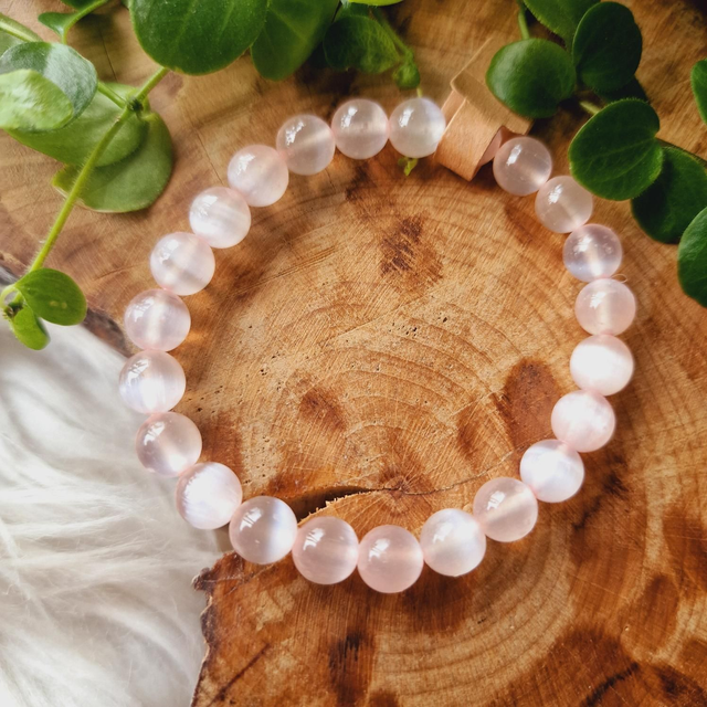 Selenite 'Satin Spar' Dyed Pink Beaded Bracelet 