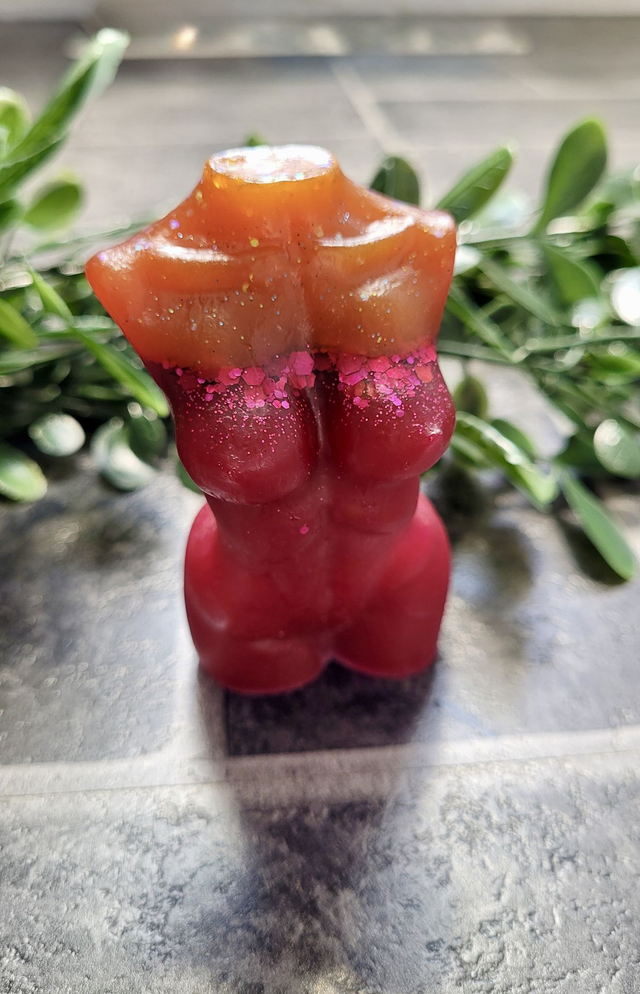 Female Body Ornament - Orange and Red Glitter