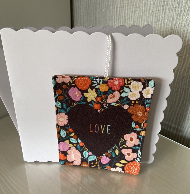 Pretty fabric bookmark "Love" with satin tassel 