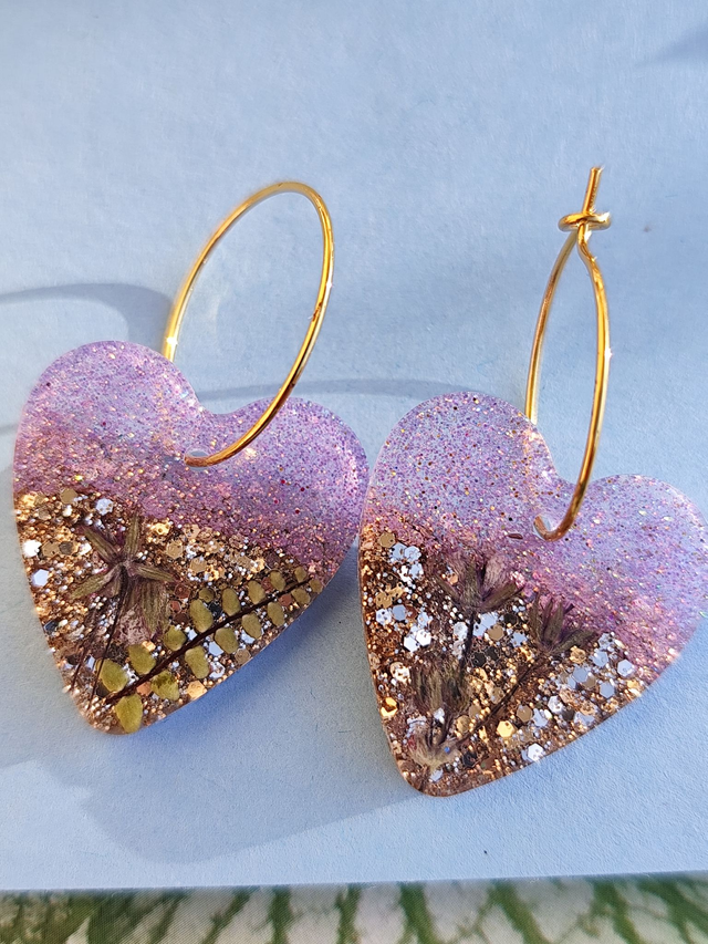 Boucles d&#039;oreilles créoles cœur &quot;Poésie suspendue&quot;