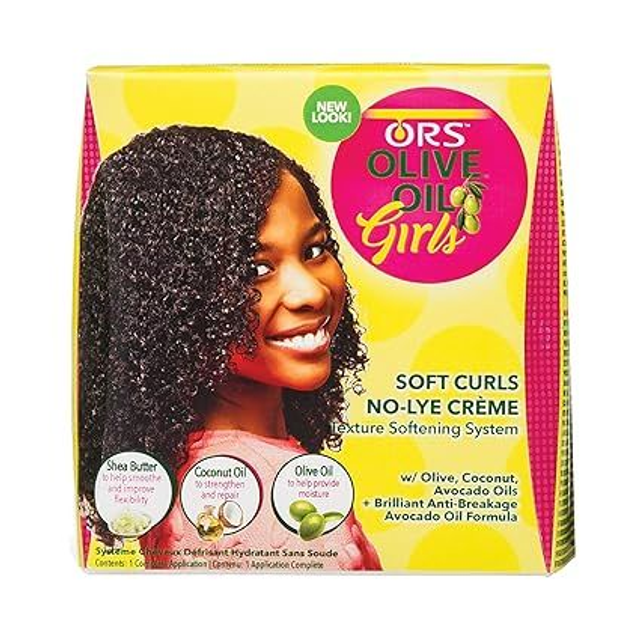 ORS Olive Oil Girls Soft Curls No-Lye Creme Texture Softening System Kit with Olive, Coconut & Avocado Oils 