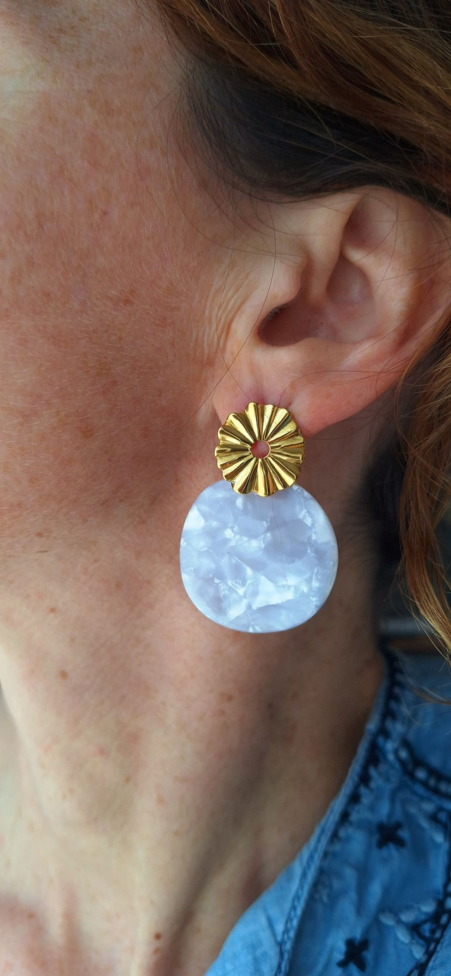 Boucles d'oreilles fleurs et ronds ondulés en acétate