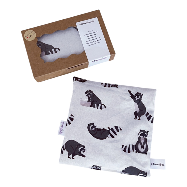 🌿 Wärme- & Kühlkissen aus Baumwolle (17 × 17 cm) Waschbären