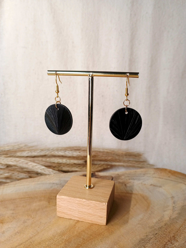 Boucles d'oreilles SIMPLE Éventail - Noir 