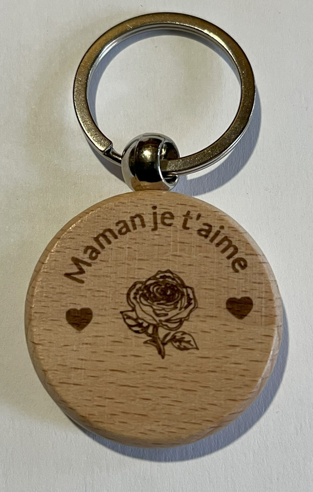 Porte clés en bois "Maman je t aime" forme ronde