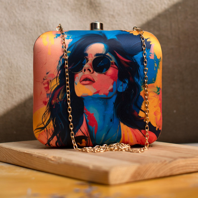 Woman Portrait Printed Clutch Bag