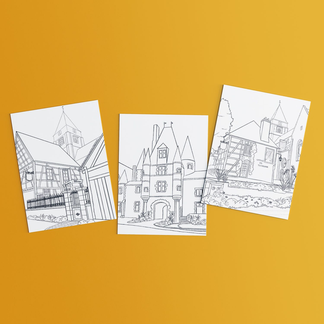 3 cartes postales à colorier