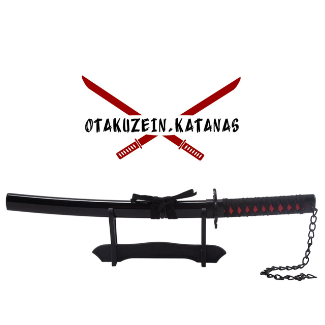 Katana S5051 Tensa Zagetsu Ichigo Kurosaki de Bleach réplica no oficial de 45 cm hoja de acero negra, vaina negra,