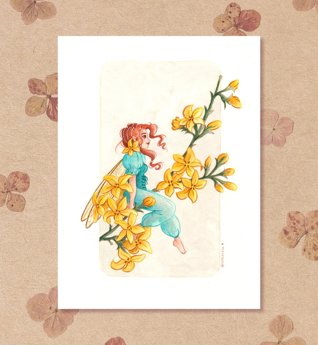 Illustration originale - Petite Fée des Forsythia 🧚🏻‍♀️