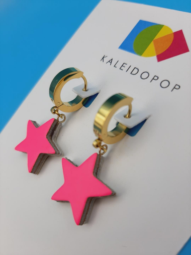 Star huggie hoop earrings - neon pink