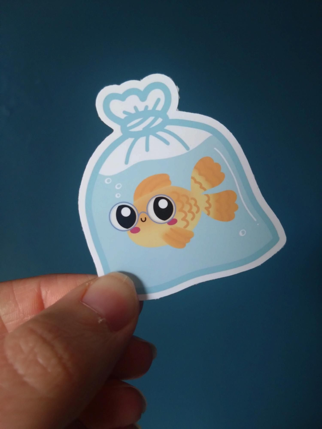 Goldfish in a bag die cut vinyl sticker 