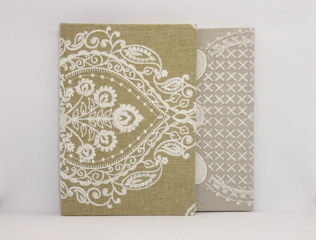 Notebook A5 Hardback Covered with Embroidered Cotton, Travel Journal, Watercolour Sketchbook