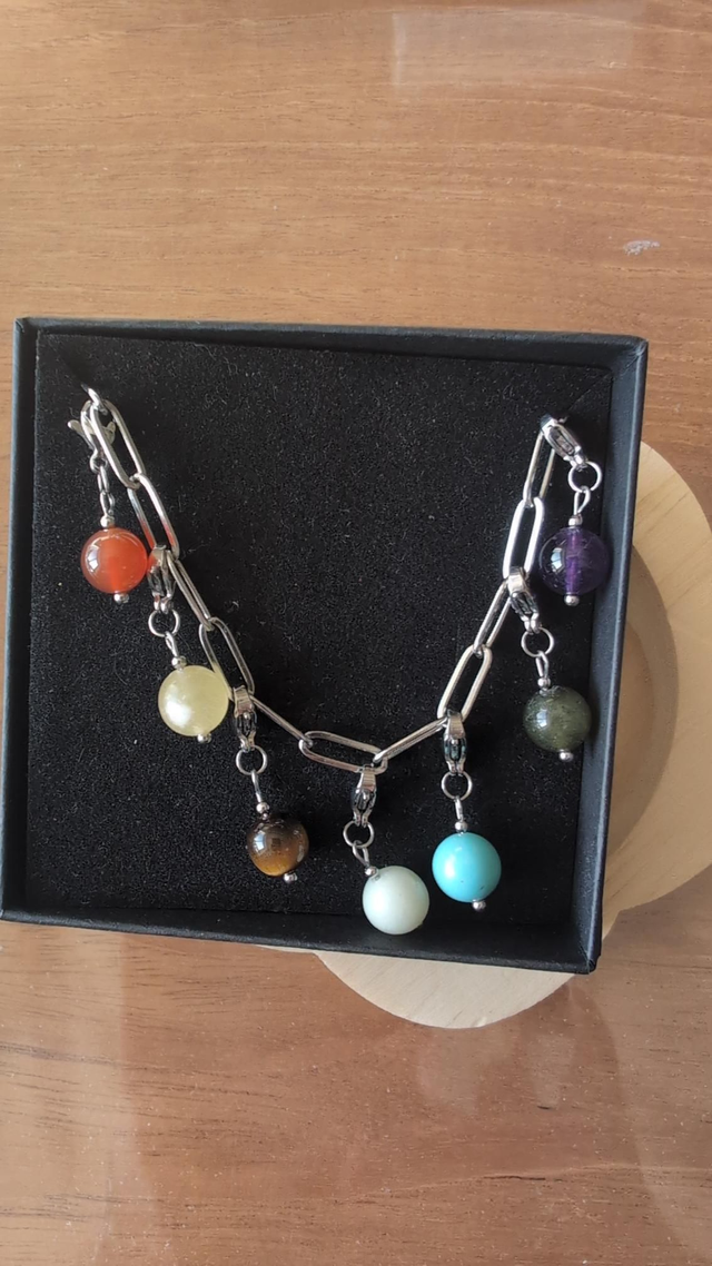 Bracelet 7 chakras breloques argenté