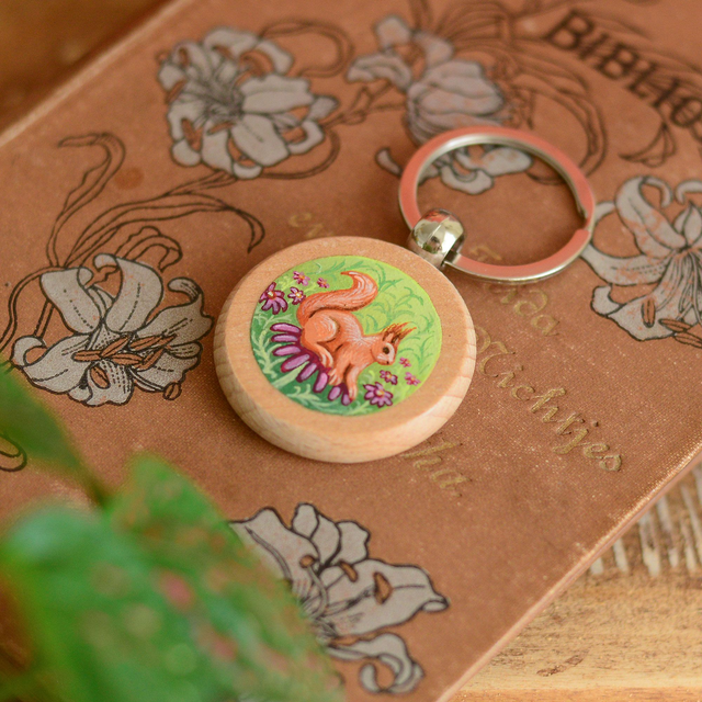&quot;A Flower Patch&quot; Hand-Painted Wooden Keychain