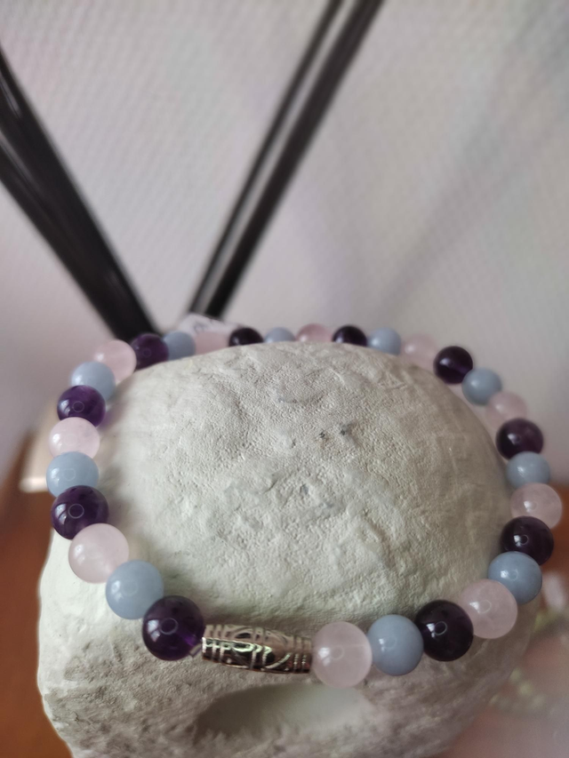 Améthyste Angélite Et Quartz Rose 6 Mm