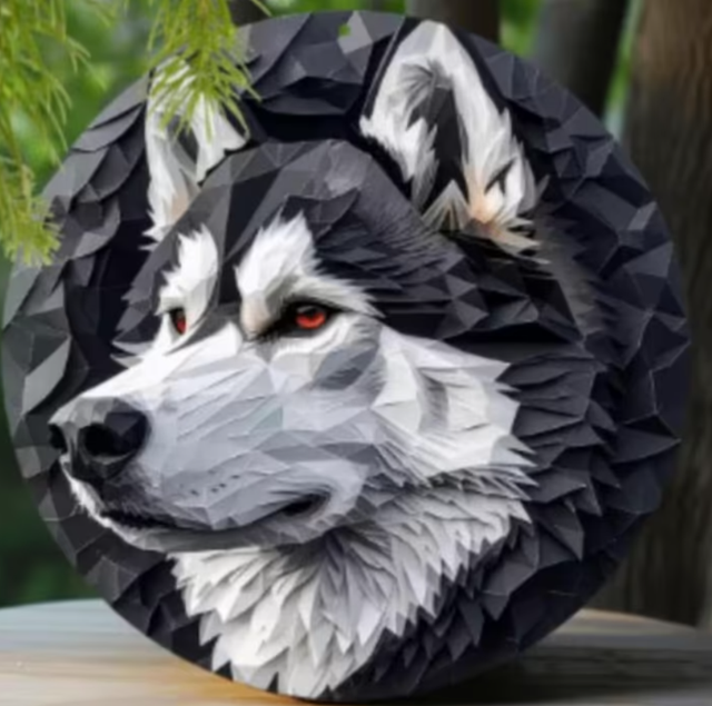 Vintage rond metalen bord Alaskan Malamute (20cm)