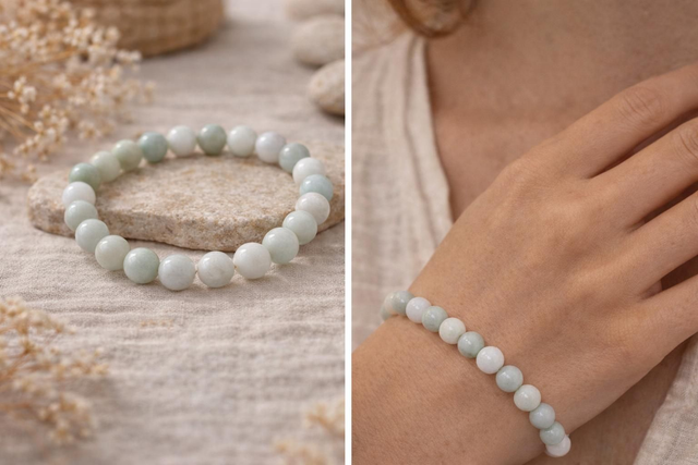 Bracelet en jade naturel (jadeïte) de Birmanie, sélection japonaise.