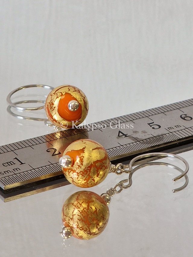 Gold Leaf Earrings, Orange