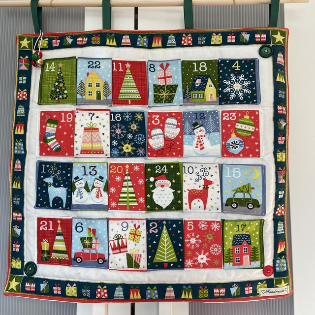 Santa &amp; Xmas Trees Fabric Advent Calendar with free personalised name tag