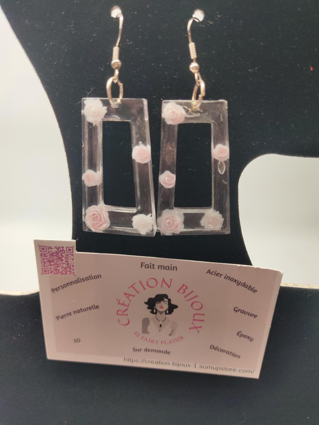 Boucle d'oreille epoxy rose