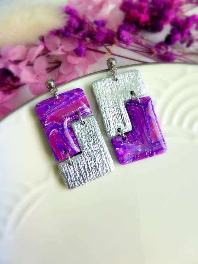 Boucles d'oreilles asymétriques - Eclat de lavande