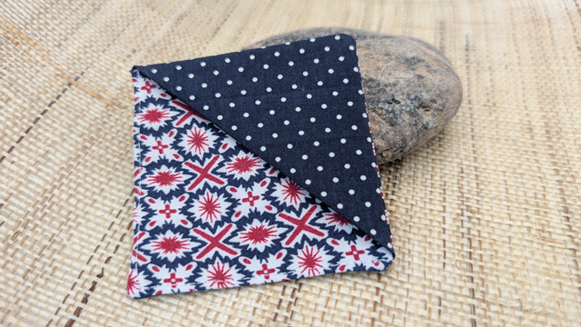 Marque-page "coin" - Bleu marine pois blancs/fuchsia-marine