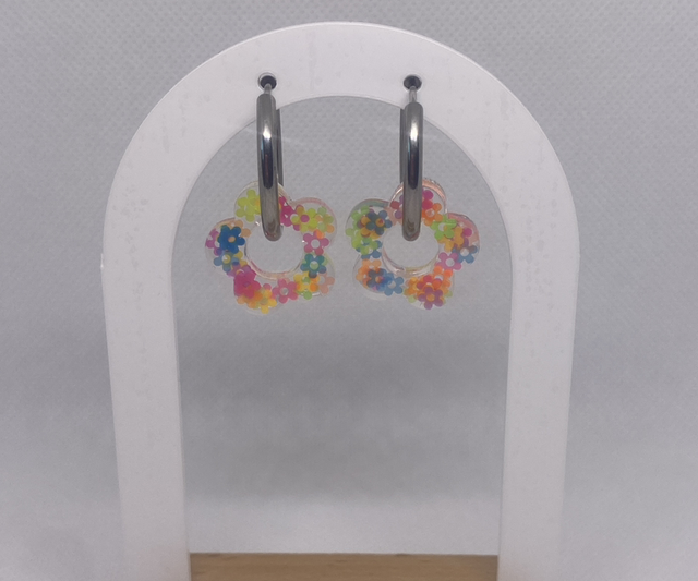 Silver multi colour flower hoops 