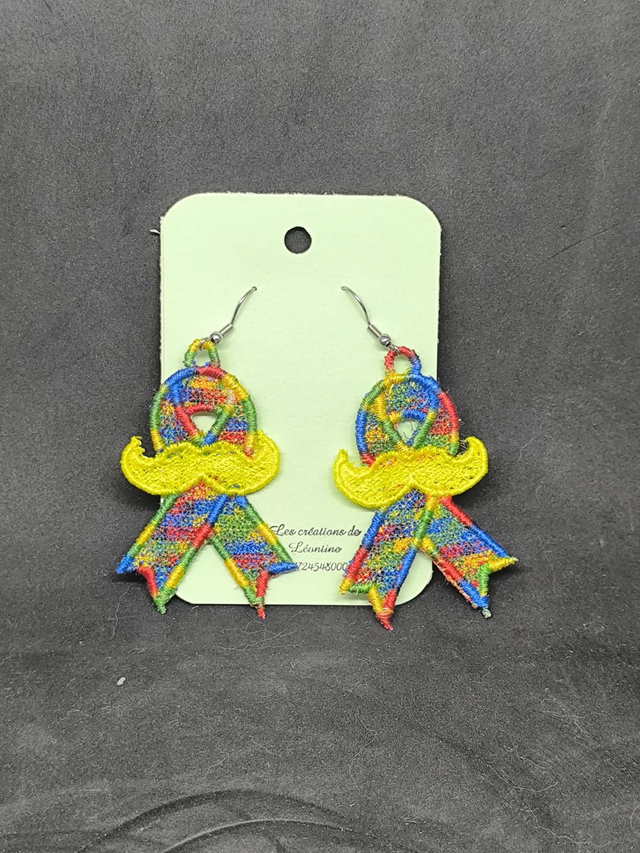 Boucle d'oreille ruban multicolore jaune 