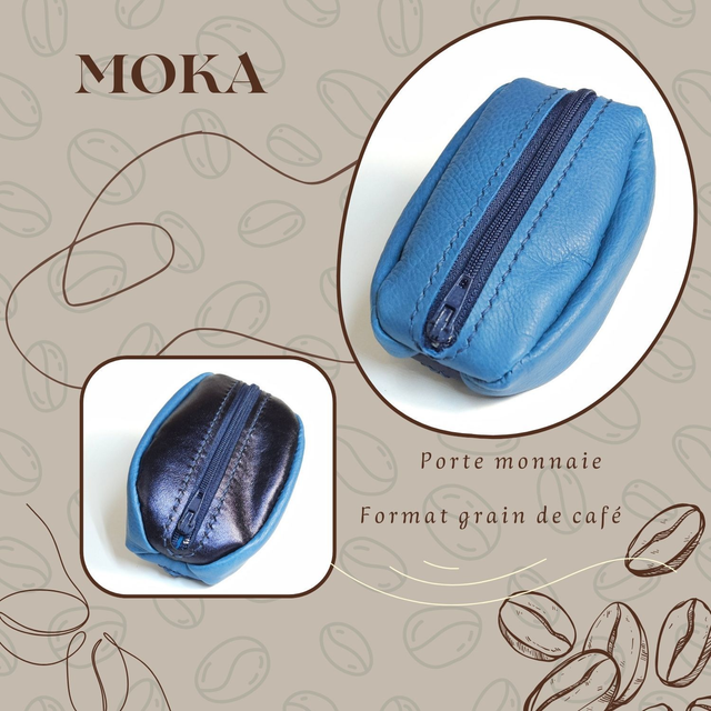 MOKA porte monnaie Grain de café - Bleu / Bleu marine