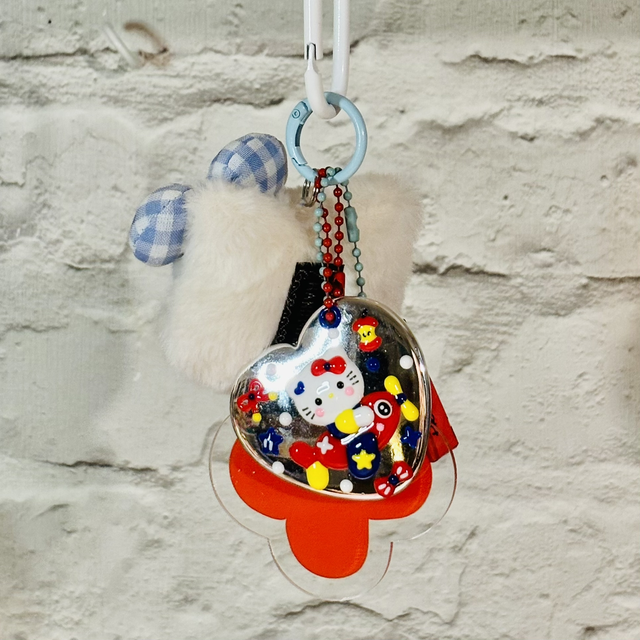 Hello Kitty plush pendant charm with handpainted mirror & matching charms BLUE design