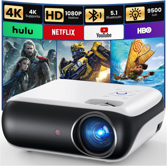 HAPPRUN H1 – Mini Vidéoprojecteur Full HD 1080P Bluetooth avec Haut-Parleur Intégré