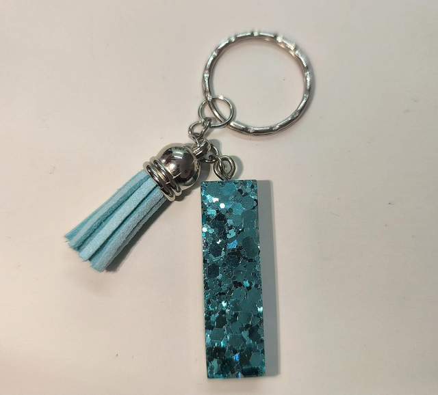 Porte clés initiale "I" bleu pailletté 