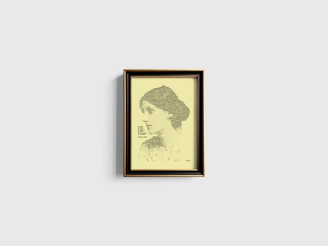 A4 Schreibmaschinen-Porträt Virginia Woolf mit Zitat in Schwarz auf Elfenbein