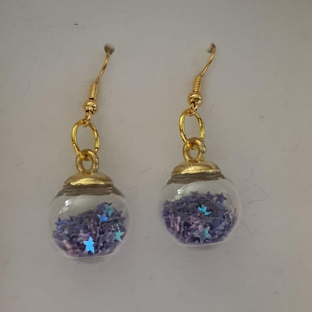 Purple glass Christmas bauble dangly earrings 